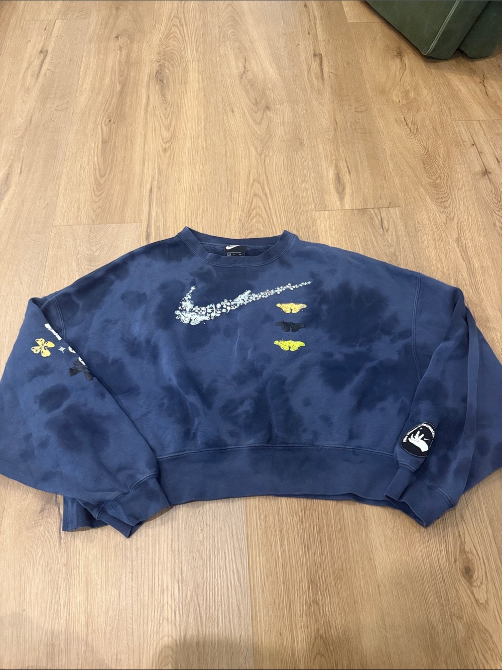 Nike Navy Tie-Dye Crewneck with Graphic Swoosh